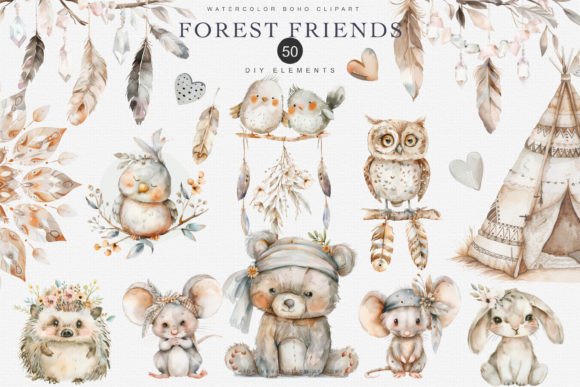 Download Woodland Boho Animal Clipart Set - Animal clipart set Collection