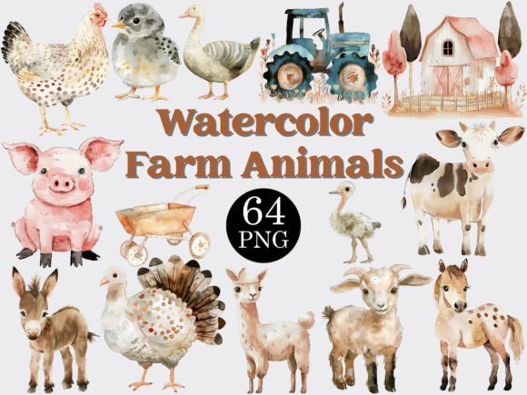 Download Watercolor Farm Animals Clipart Bundle - Bundle Collection