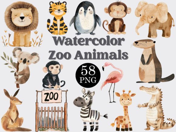 Download Watercolor Zoo Animals Clipart Bundle - Bundle Collection