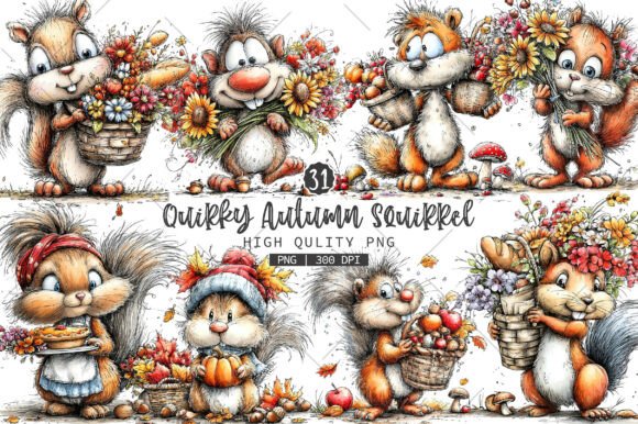 Download Quirky Autumn Squirrel Clip Art Bundle - Bundle Collection
