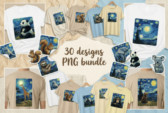 Download Starry Night Animal Art PNG Bundle - Bundle Collection