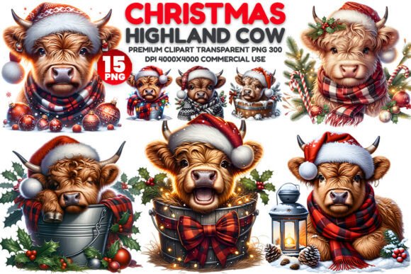 Download Christmas Highland Cow Clipart Bundle - Bundle Collection