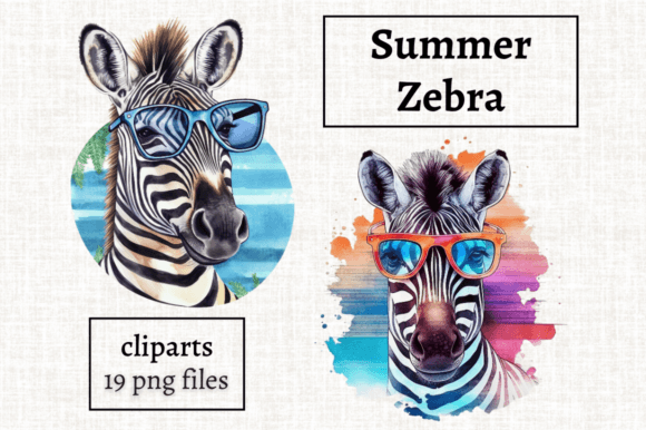 Download Cute Summer Zebra Cliparts Bundle PNG - Bundle Collection