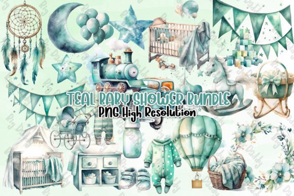Download Teal Baby Shower Bundle Watercolor - Bundle Collection