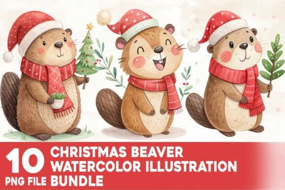 Download Christmas Beaver Watercolor Bundle - Bundle Collection