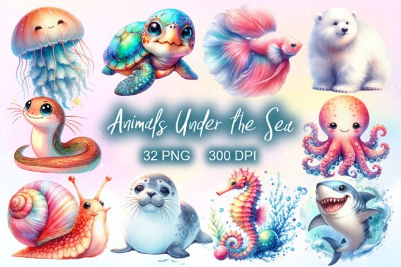 Download Animals Under the Sea Watercolor Bundle - Bundle Collection