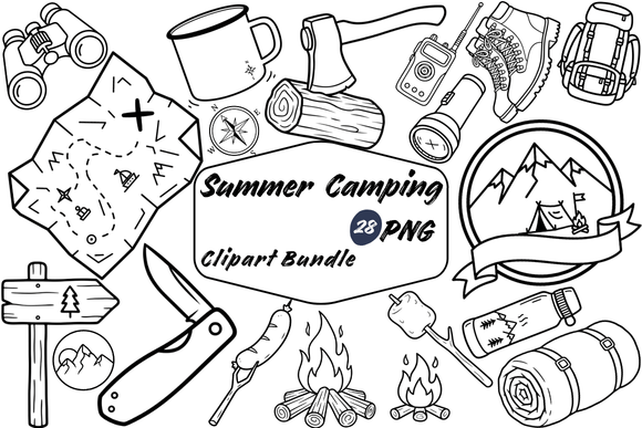 Download Summer Camping Line Art Clipart Bundle - Bundle Collection