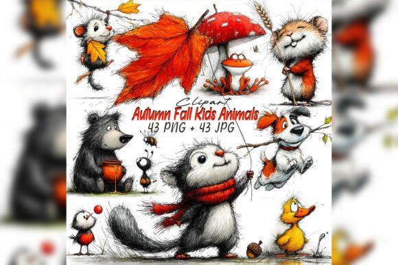 Download Whimsical Autumn Kids Animal Clipart Set - Animal clipart set Collection