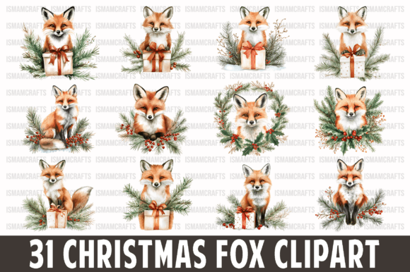 Download Christmas Fox Watercolor Clipart Bundle - Bundle Collection