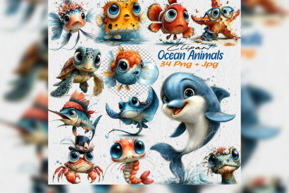 Download Ocean Animals Clipart PNG Summer Bundle - Bundle Collection