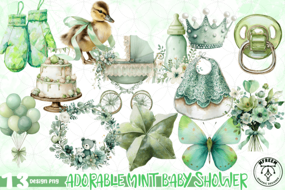 Download Adorable Mint Baby Shower Bundle PNG - Bundle Collection