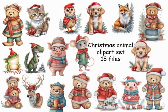 Download Watercolor Christmas Animal Clipart Set - Animal clipart set Collection