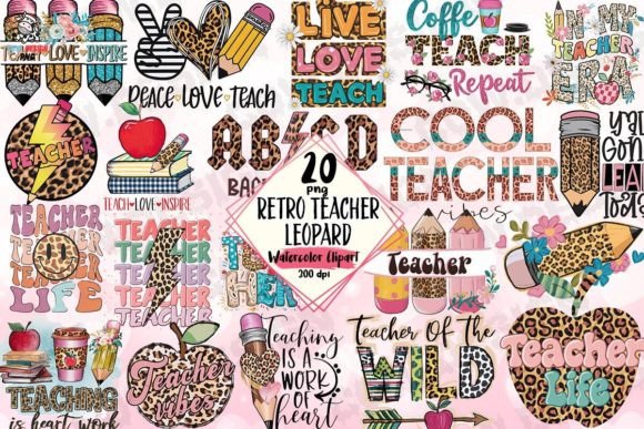Download Retro Teacher Leopard Clipart PNG Bundle - Bundle Collection