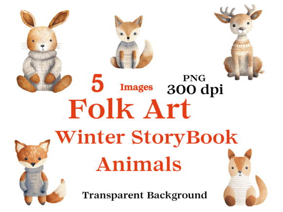 Download Folk Art Watercolor Winter Animals 5 PNG - Winter animals Collection