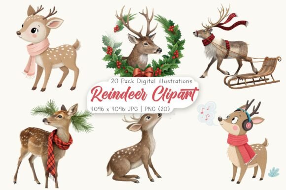 Download Watercolor Reindeer Clipart Bundle - Bundle Collection