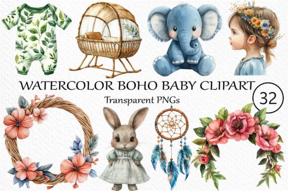 Download Watercolor Boho Baby Clipart Bundle - Bundle Collection