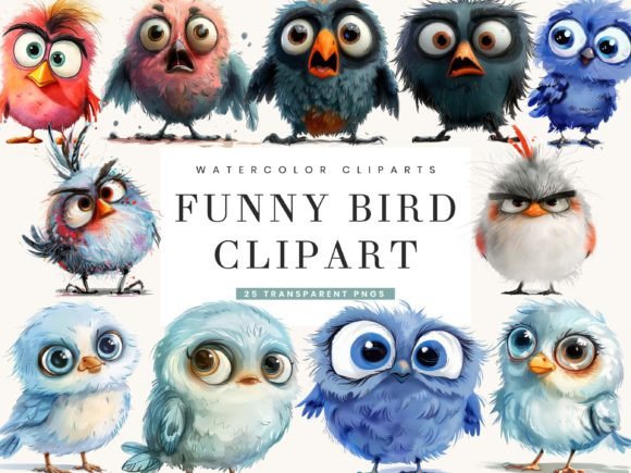 Download Watercolor Funny Bird Clipart Bundle - Bundle Collection
