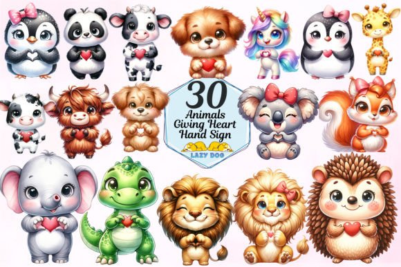 Download Animals Giving Heart Hand Sign Bundle - Bundle Collection