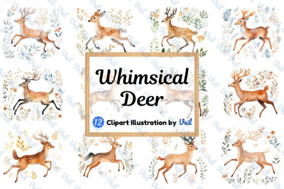 Download Whimsical Deer Clipart Watercolor Bundle - Bundle Collection