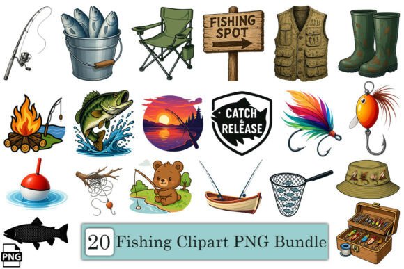Download Cute Fishing Clipart PNG Bundle - Bundle Collection