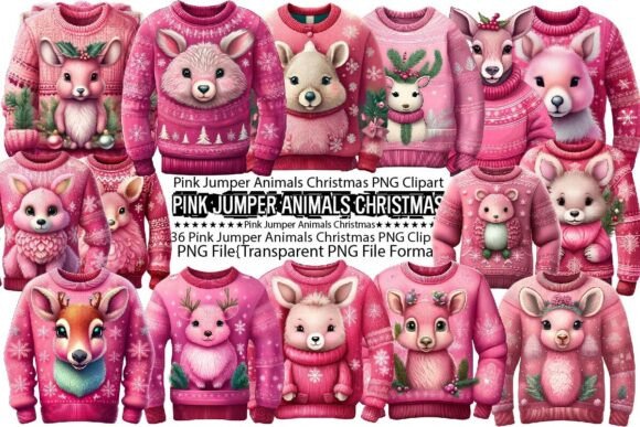 Download Pink Jumper Animals Christmas PNG Bundle - Bundle Collection
