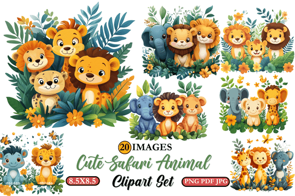 Download Cute Safari Animal Clipart Set - Animal clipart set Collection
