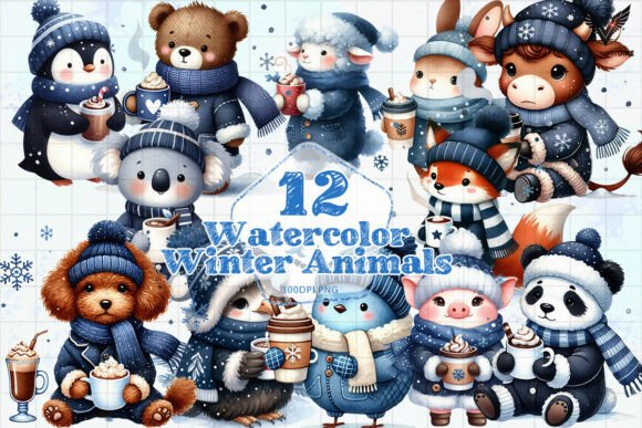 Download Watercolor Winter Animals Clipart PNG - Winter animals Collection