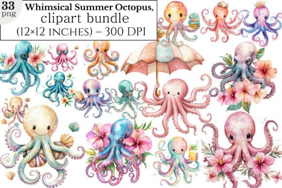 Download Whimsical Summer Octopus Clipart Bundle - Bundle Collection