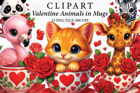 Download Valentine Teacup Animal Clipart Bundle - Bundle Collection