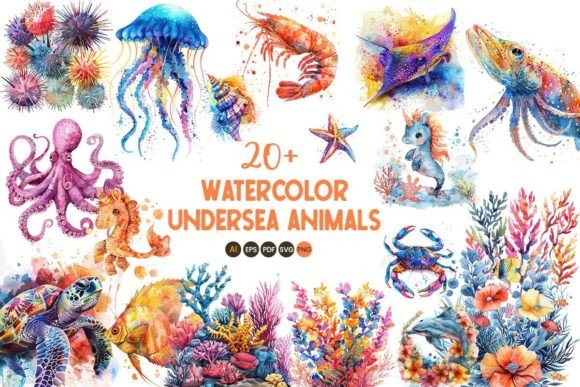 Download Watercolor Undersea Animals Bundle - Bundle Collection