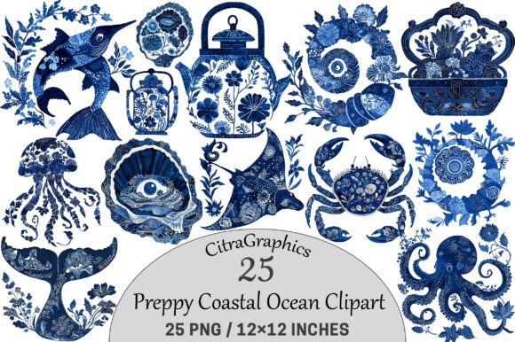 Download Preppy Coastal Ocean Clipart Bundle. - Bundle Collection