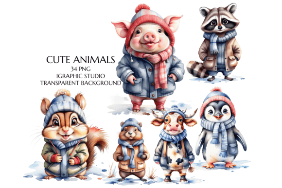 Download Winter Animals Watercolor Clipart, - Winter animals Collection