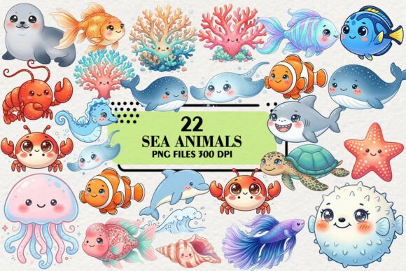 Download Kawaii Sea Animals Clipart Bundle - Bundle Collection