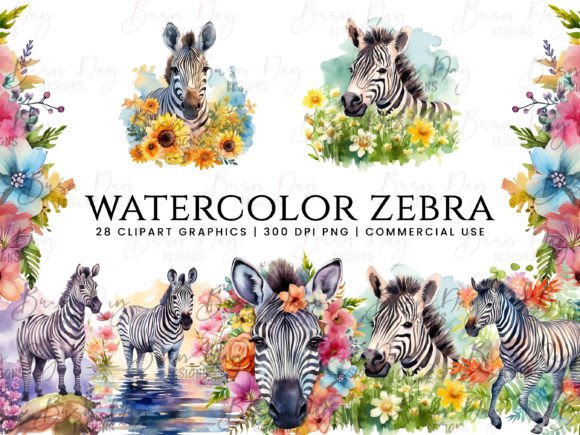 Download Watercolor Zebra Clipart Bundle Design - Bundle Collection