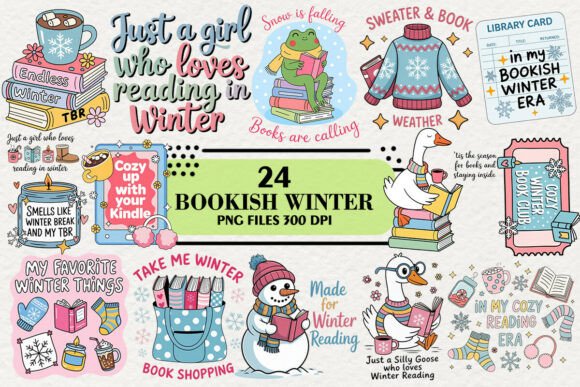 Download Kawaii Bookish Winter Clipart Bundle - Bundle Collection