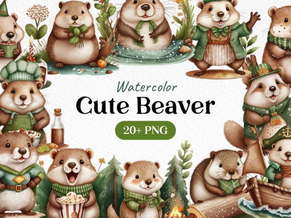 Download Watercolor BundleCute Beaver Clipart PNG - Bundle Collection